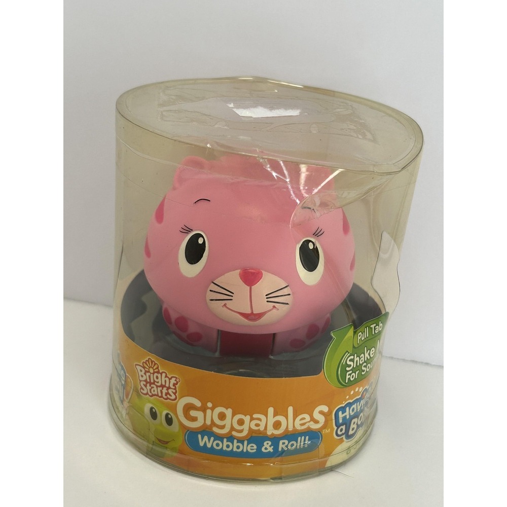 Bright Starts Giggables Pink Cat Rattle Toy Wobble Roll Ball Baby Girl Infant